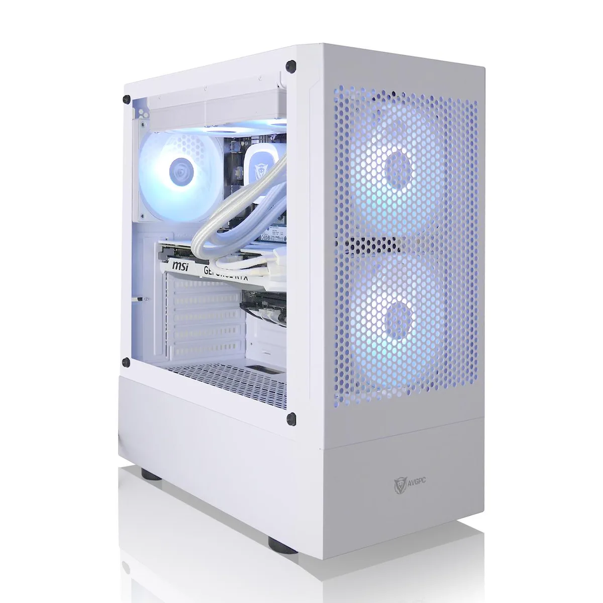 AVGPC AVGPC Max Series gaming PC — Ryzen 5 5600X, RTX 5060 Ti, 32 GB DDR4, 1 TB NVMe, 240 mm liquid cooler, white — product photo