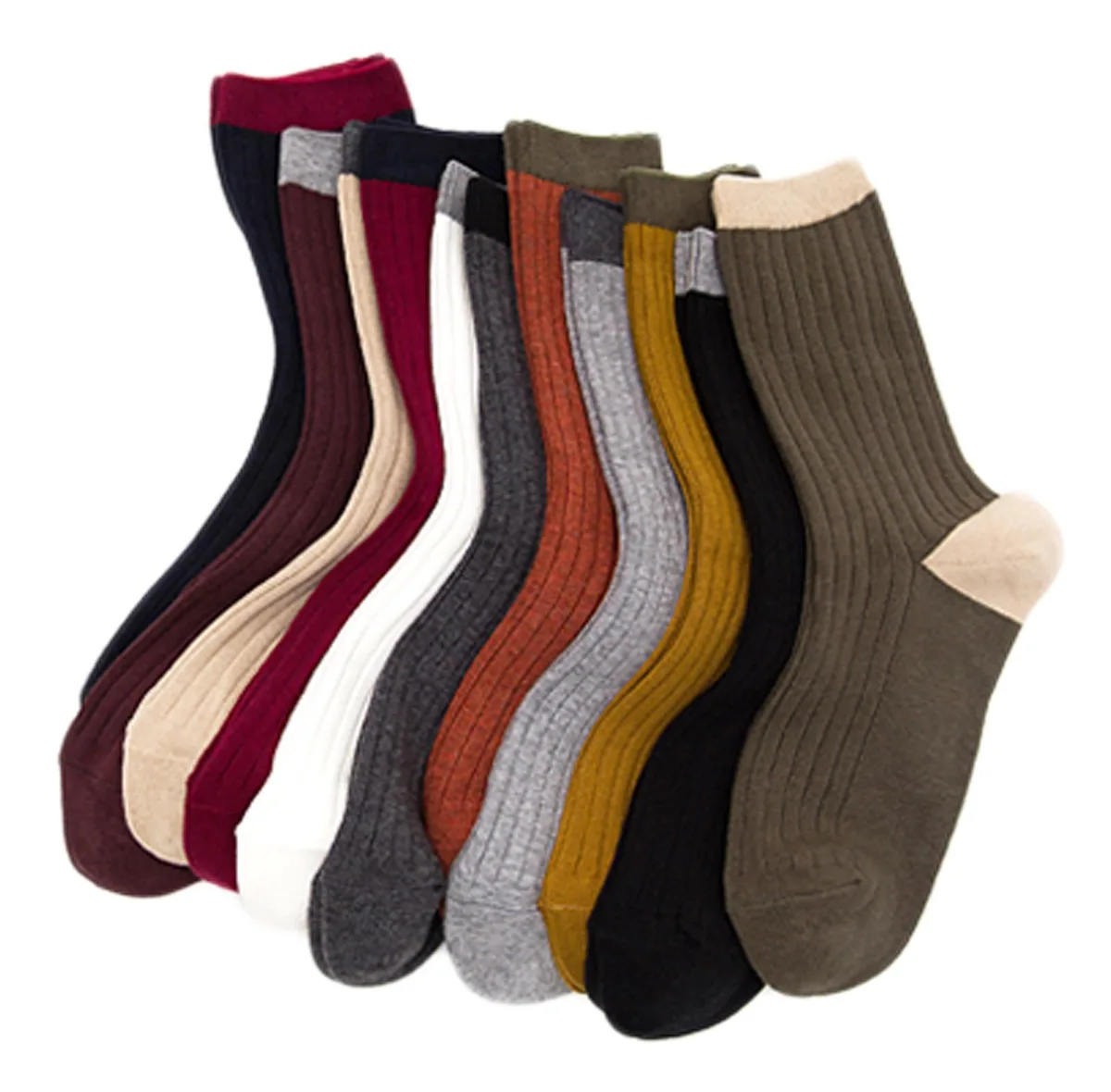 Six pairs of white cotton crew socks in plastic packaging
