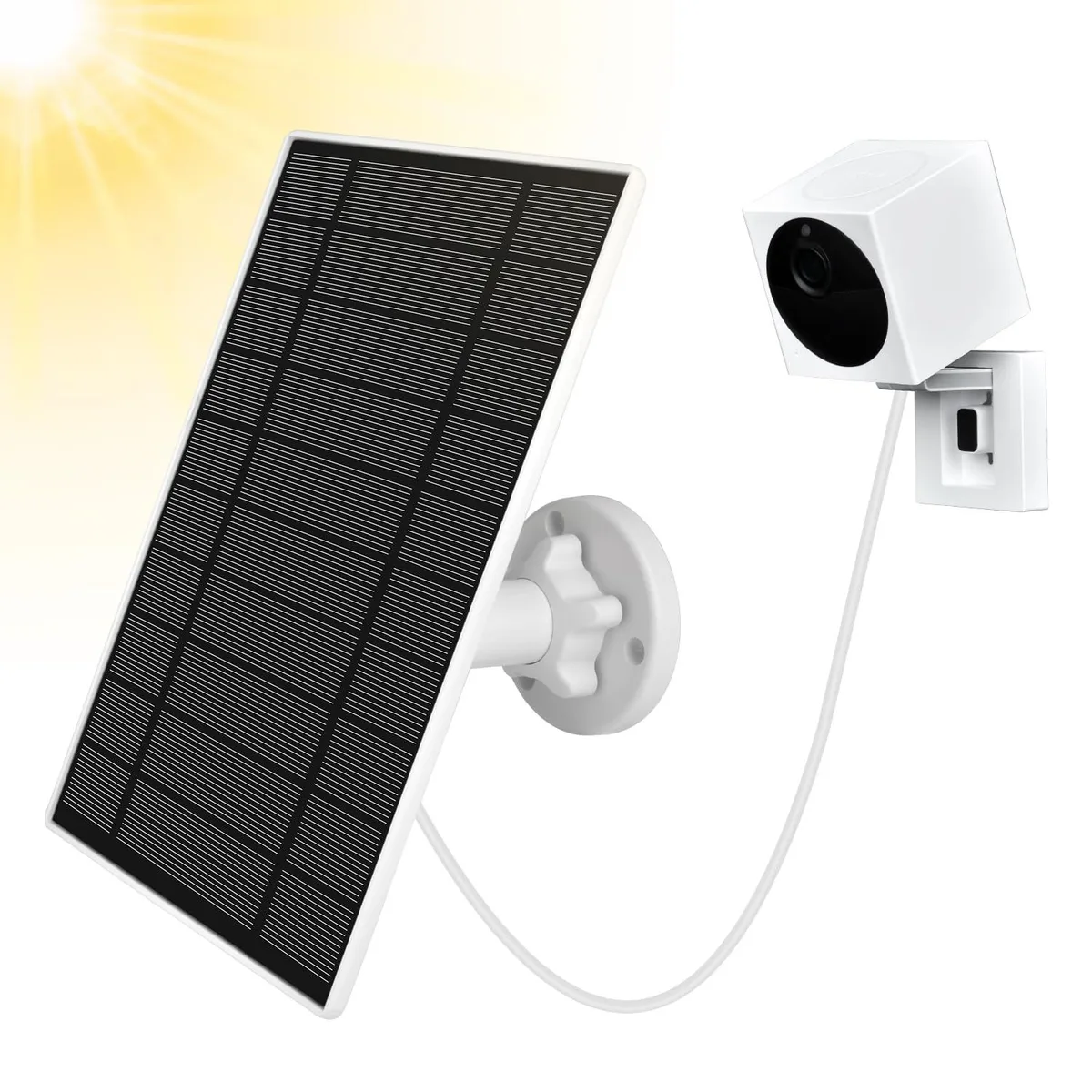 White rectangular solar panel 6.7 by 9.0 inches with 360° mount and 9.8 ft cable