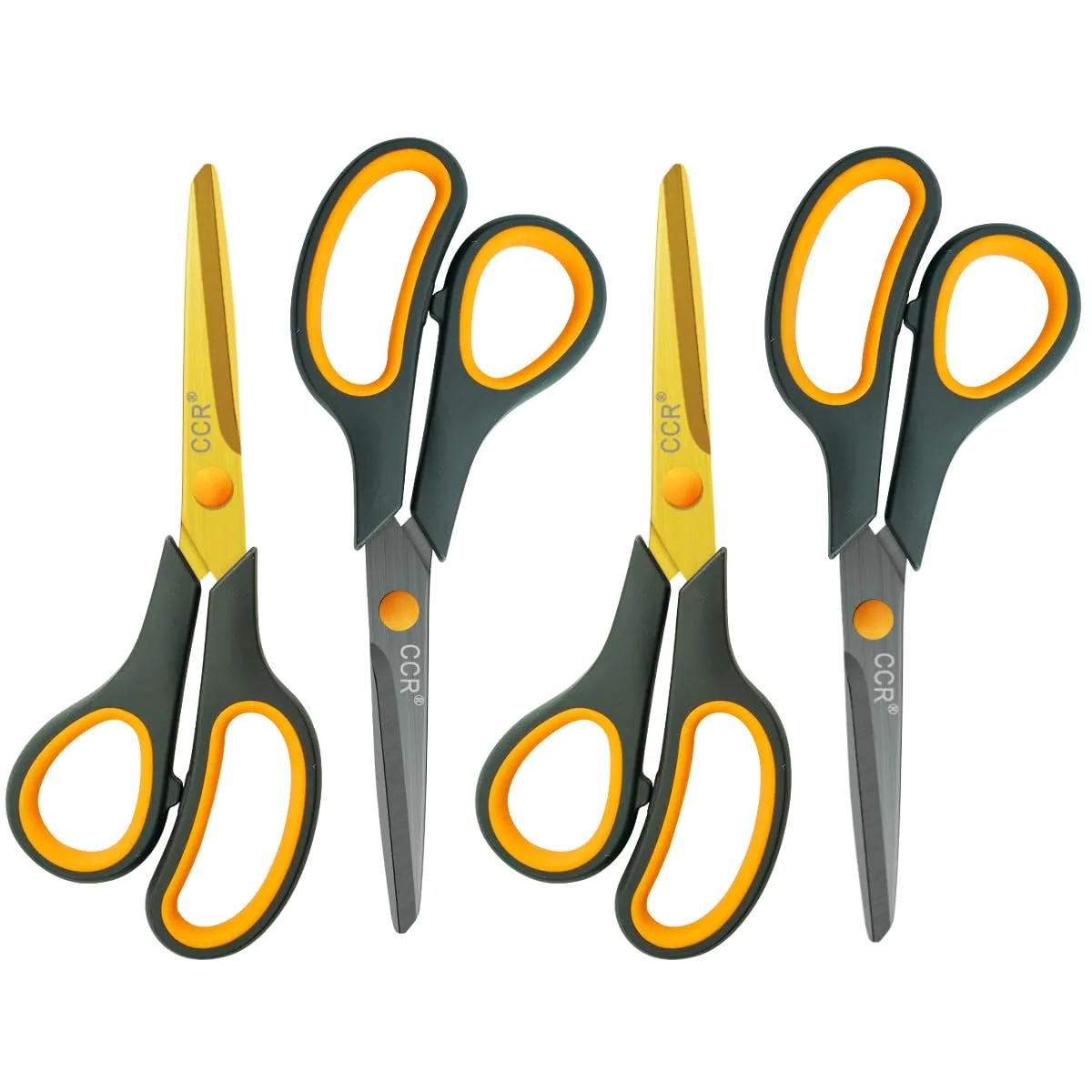 Four pairs of 8-inch gold titanium-coated scissors with soft comfort-grip handles