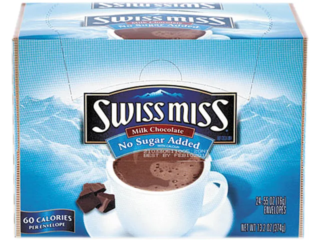 Cardboard carton holding 42 small brown coffee packets