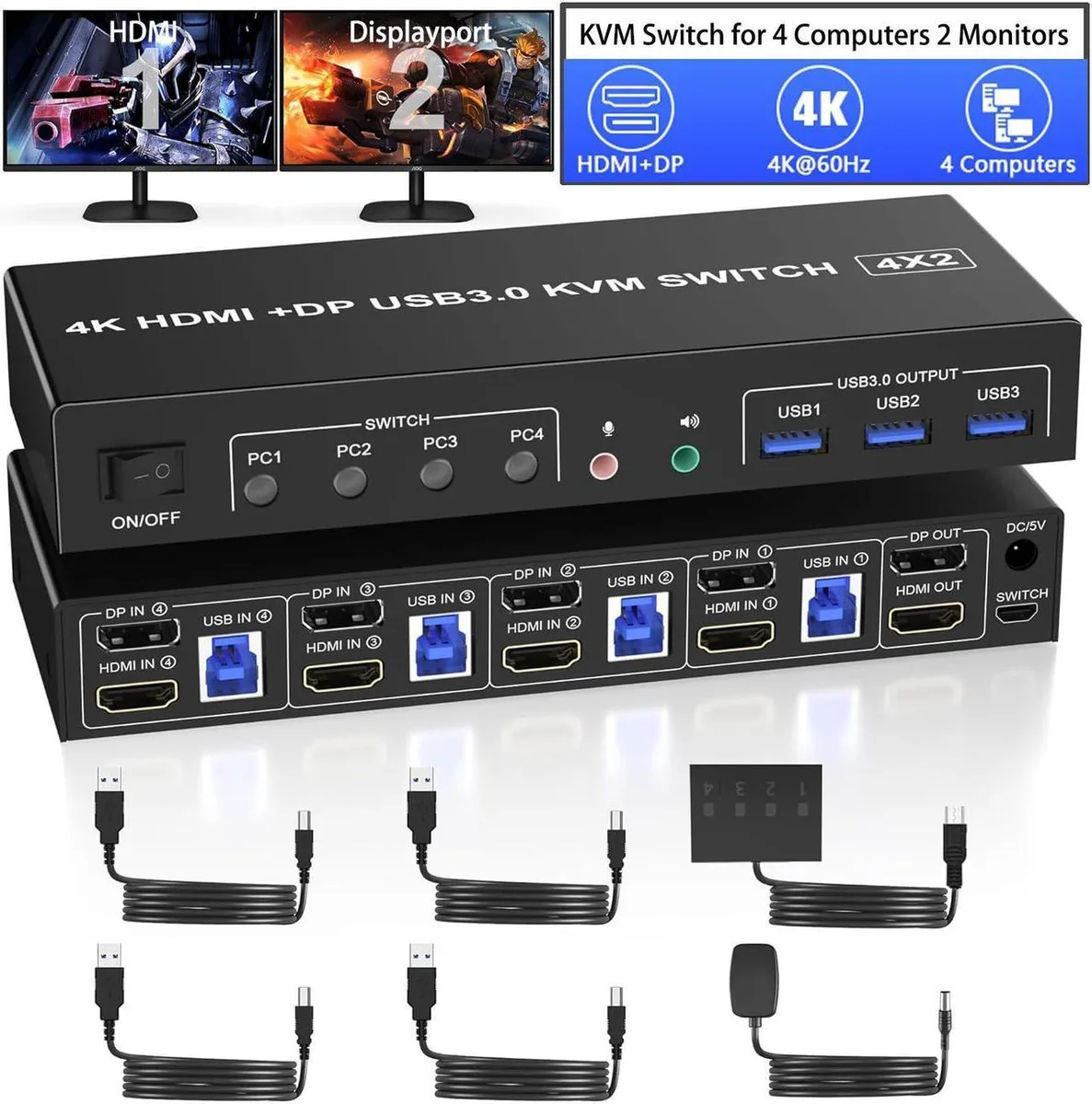 Vszerda Vszerda 4-Port DP+HDMI Dual-Monitor KVM Switch 4K@60Hz — product photo