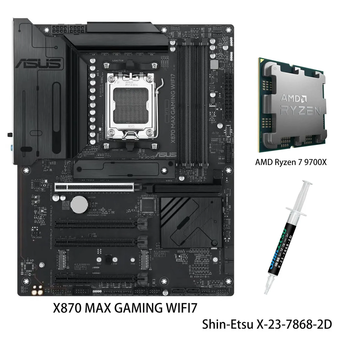 ASUS ASUS X870 MAX GAMING WIFI7 &amp; Ryzen 7 9700X AMD motherboard CPU combo — product photo