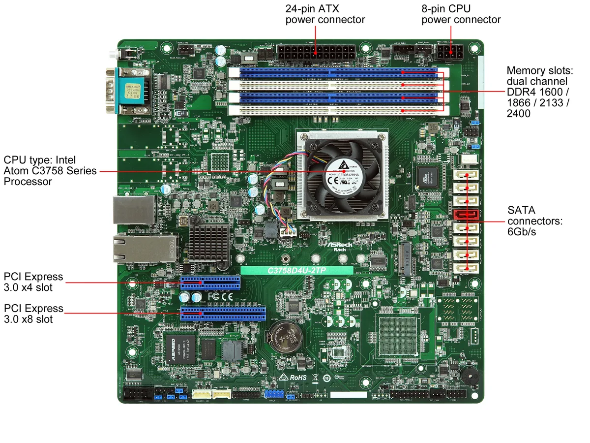 ASRock Rack ASRock Rack C3758D4U-2TP Micro ATX server motherboard 8-core 25W dual 10G LAN — product photo