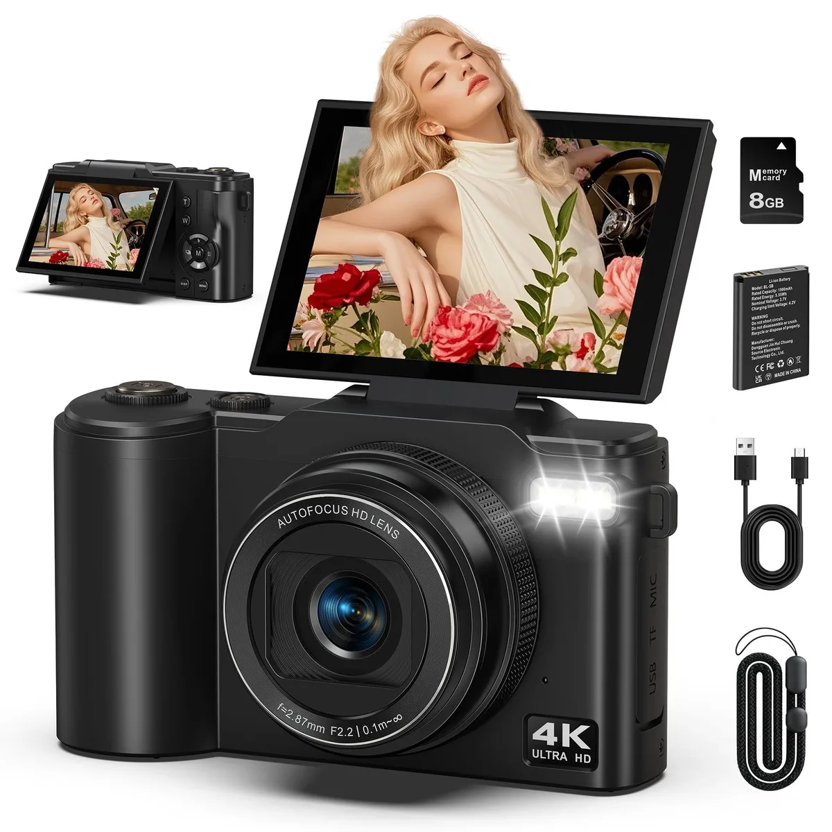 lemecrazy DC060-WYJ 64MP 4K Compact Camera 18X Zoom 180° Flip Screen 3.0" IPS — product photo
