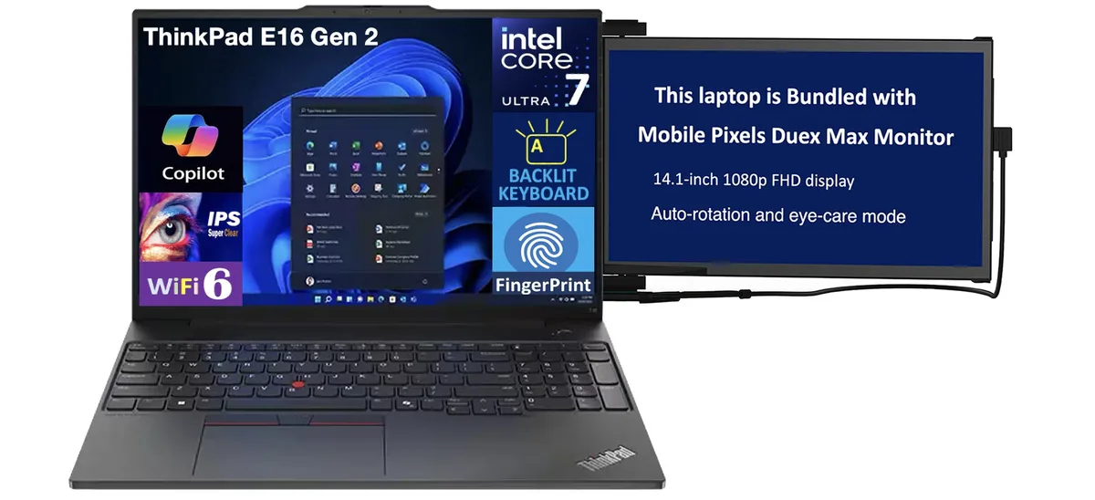 Lenovo Lenovo ThinkPad E16 Gen 2 laptop Intel Core Ultra 7 155U 16GB DDR5 1TB SSD 16.0" IPS FHD w/Duex Max DS Monitor — product photo