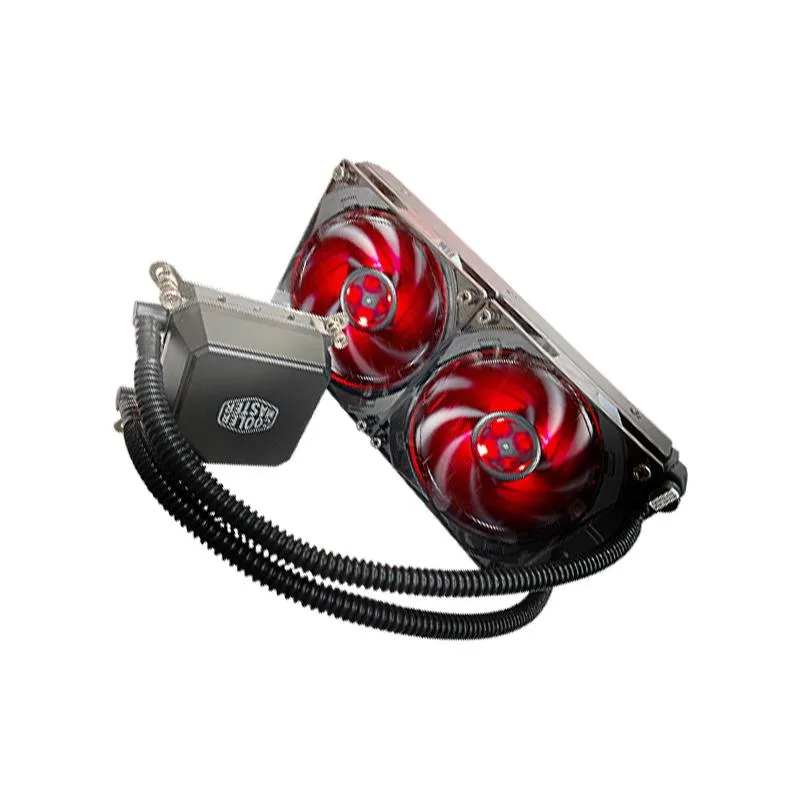 Black 240 mm radiator with two 120 mm fans and red LED pump head