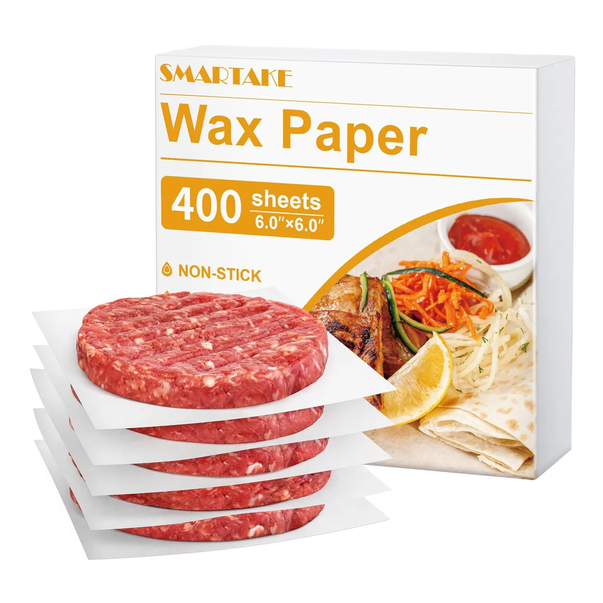 White wax paper sheets, 400 pre-cut squares, 6 by 6 inches, wood pulp, food grade