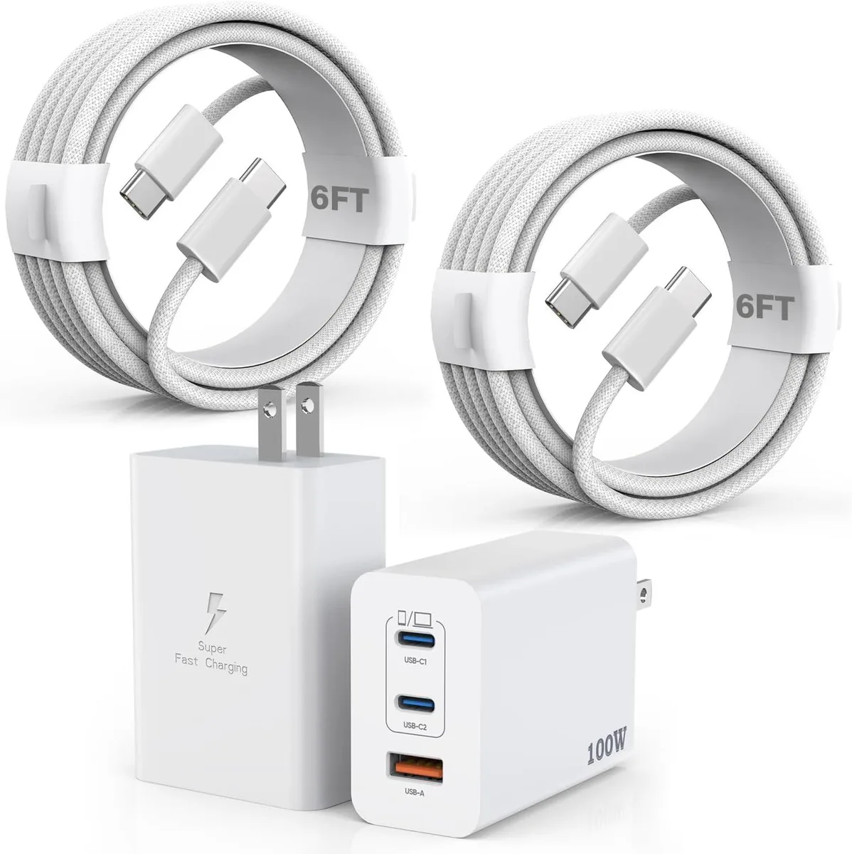 FORIDA FORIDA 100W 3-Port USB-C AC Adapter 2-Pack with 140W 6FT Cable — product photo