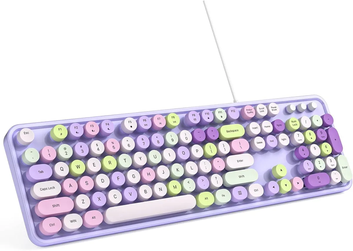 TUKO TUKO Retro Round Typewriter Gaming Keyboard Purple 104 Keys — product photo