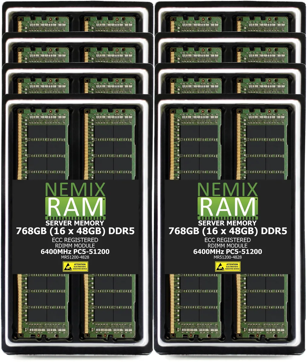 NEMIX RAM NEMIX RAM 768GB (16 x 48GB) DDR5 6400 ECC Registered RDIMM Kit for Supermicro H14DST-FL memory upgrade — product photo