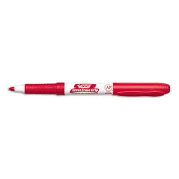 Twelve red dry-erase markers with fine tips and rubberised grips
