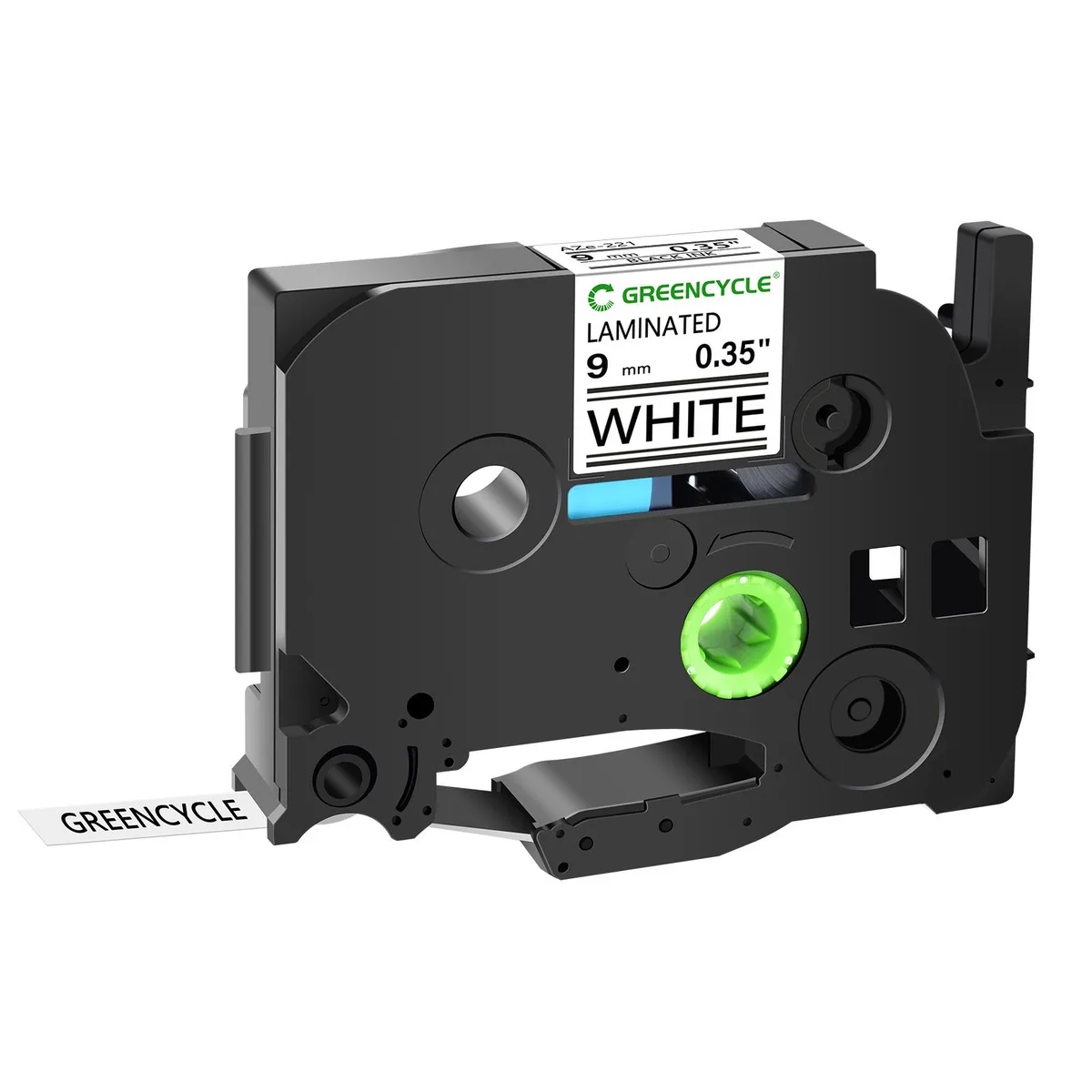 GREENCYCLE GREENCYCLE TZe-221 9mm 26.2ft Black on White labelmaker tape — product photo