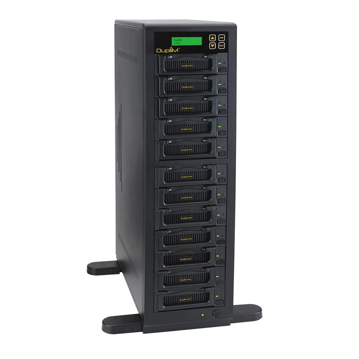 DupliM Inc DupliM Inc 140101 1:11 SATA Duplicator 11 targets 12 sanitize 120 MB/s 1536 MB buffer — product photo