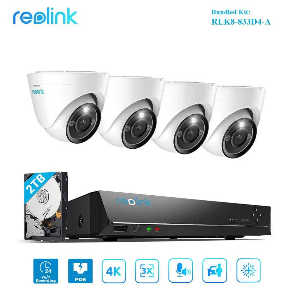 Reolink Reolink 8CH NVR Kit RLN8-410 2TB 4× RLC-833A 4K 3X Zoom Spotlight — product photo