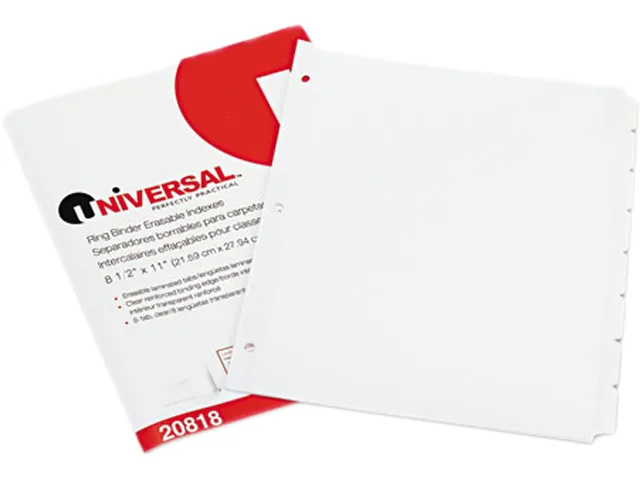 Universal Business Supply Universal Business Supply Write-On Erasable Index Dividers 8 Tabs White 20818 — product photo