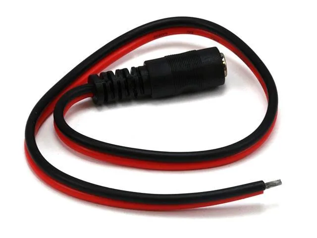 Small black cylindrical DC power adapter with female plug end