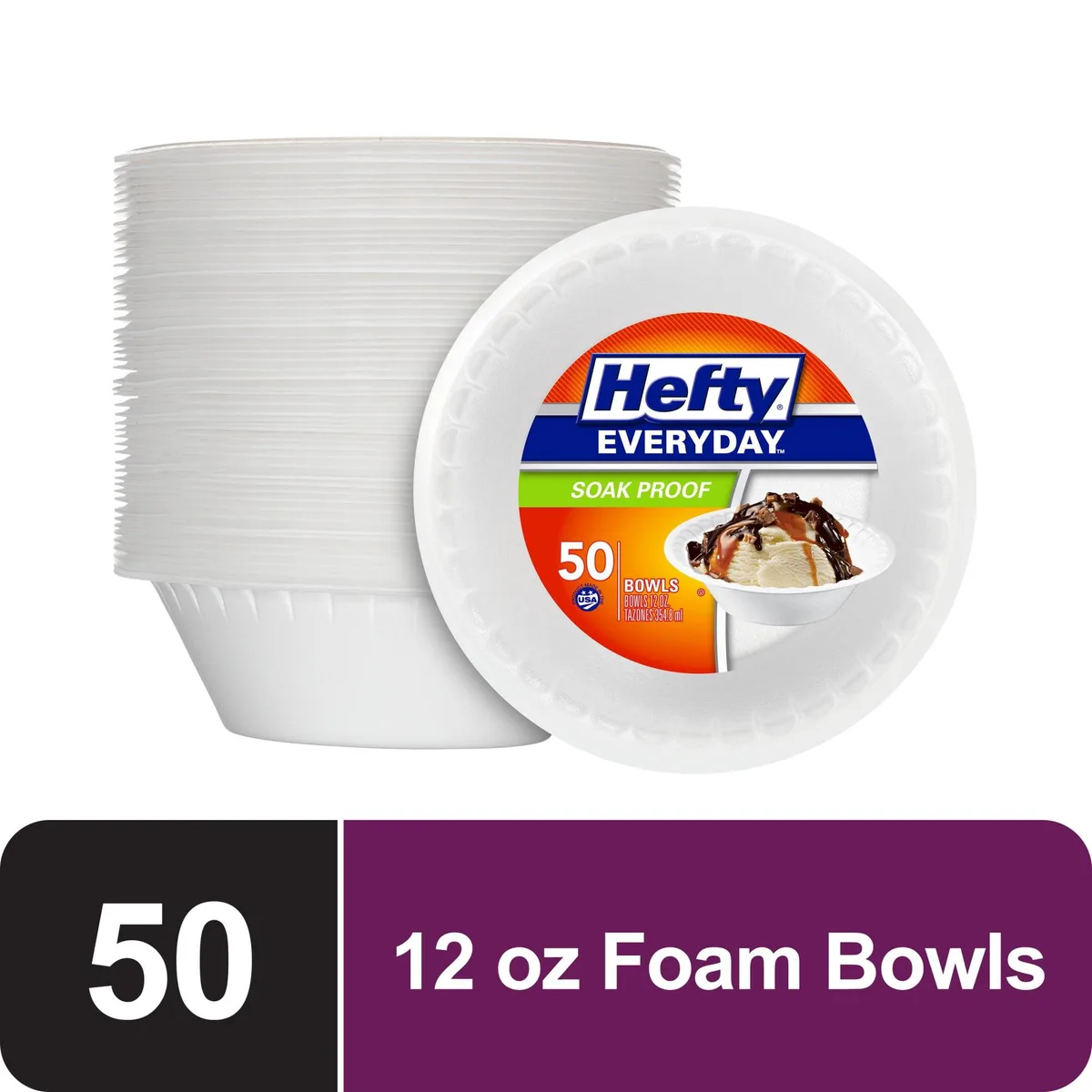 Hefty Hefty Everyday Soak-Proof Foam Dining Bowls, White, 12 oz, 50 Count — product photo