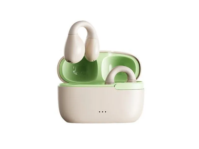 Beige bone conduction ear-clip headset, open-ear design