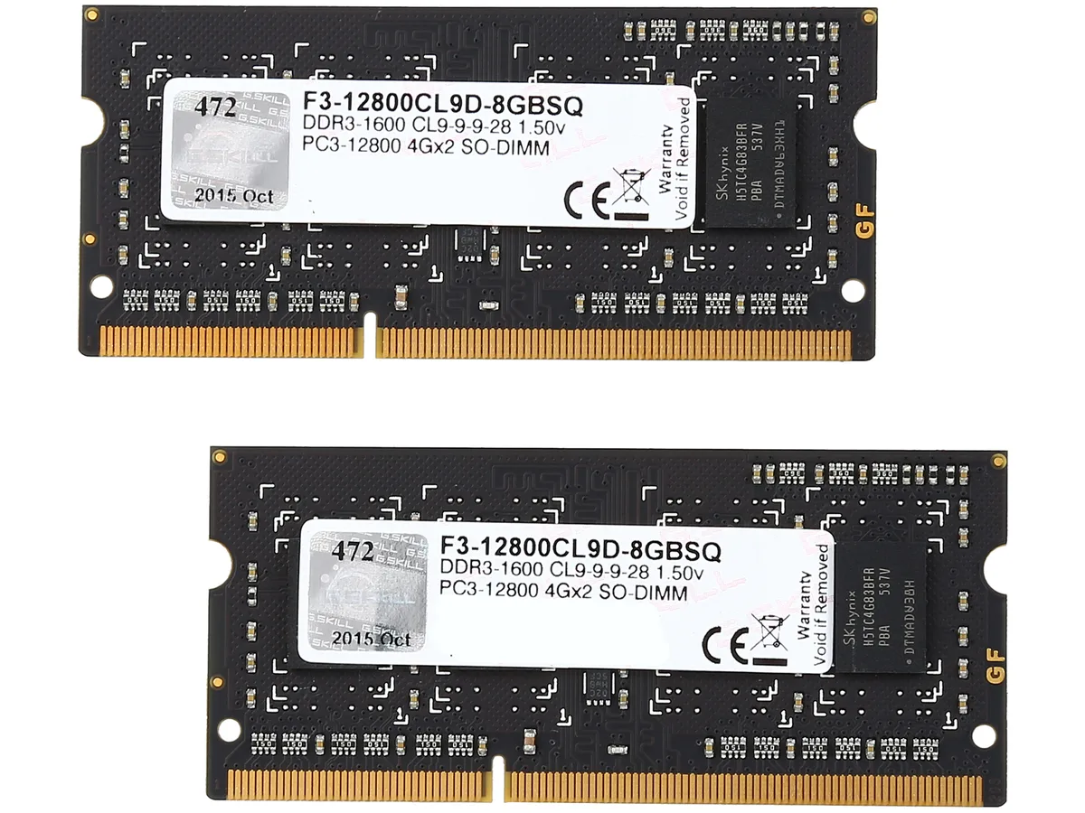 G.SKILL G.SKILL F3-12800CL9D-8GBSQ 8GB (2 x 4GB) DDR3 1600 laptop RAM — product photo
