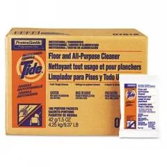 Cardboard box labelled Tide 36 lb floor and all-purpose cleaner