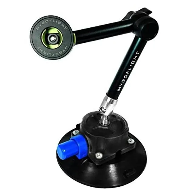 Black and blue articulated tablet mount with suction cup and three adjustable joints