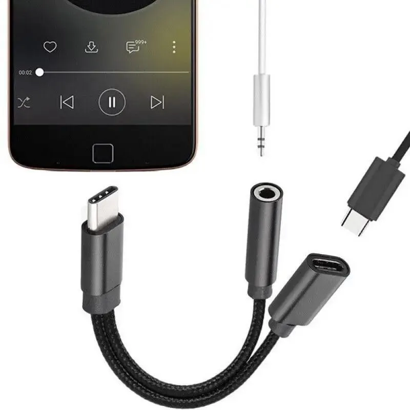 Hetai Tech Hetai Tech USB-C to 3.5mm &amp; USB-C Y Splitter Cable 8.5g — product photo