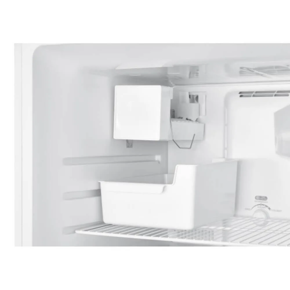 White rectangular ice maker kit with storage bin, compact form factor, smooth finish