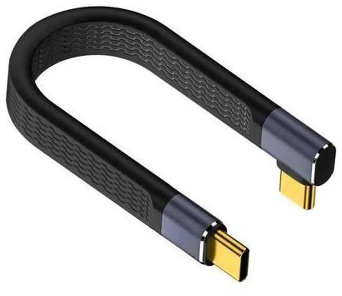 Short flat USB-C cable with 90-degree right-angle connectors