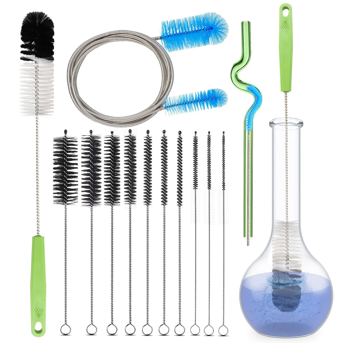 12-Piece Tube Pipe Cleaners Kit – 17" Handle, 8.2" Multi-Diameter Brushes, 35" Flexible Dual-Head Cleaner — product photo