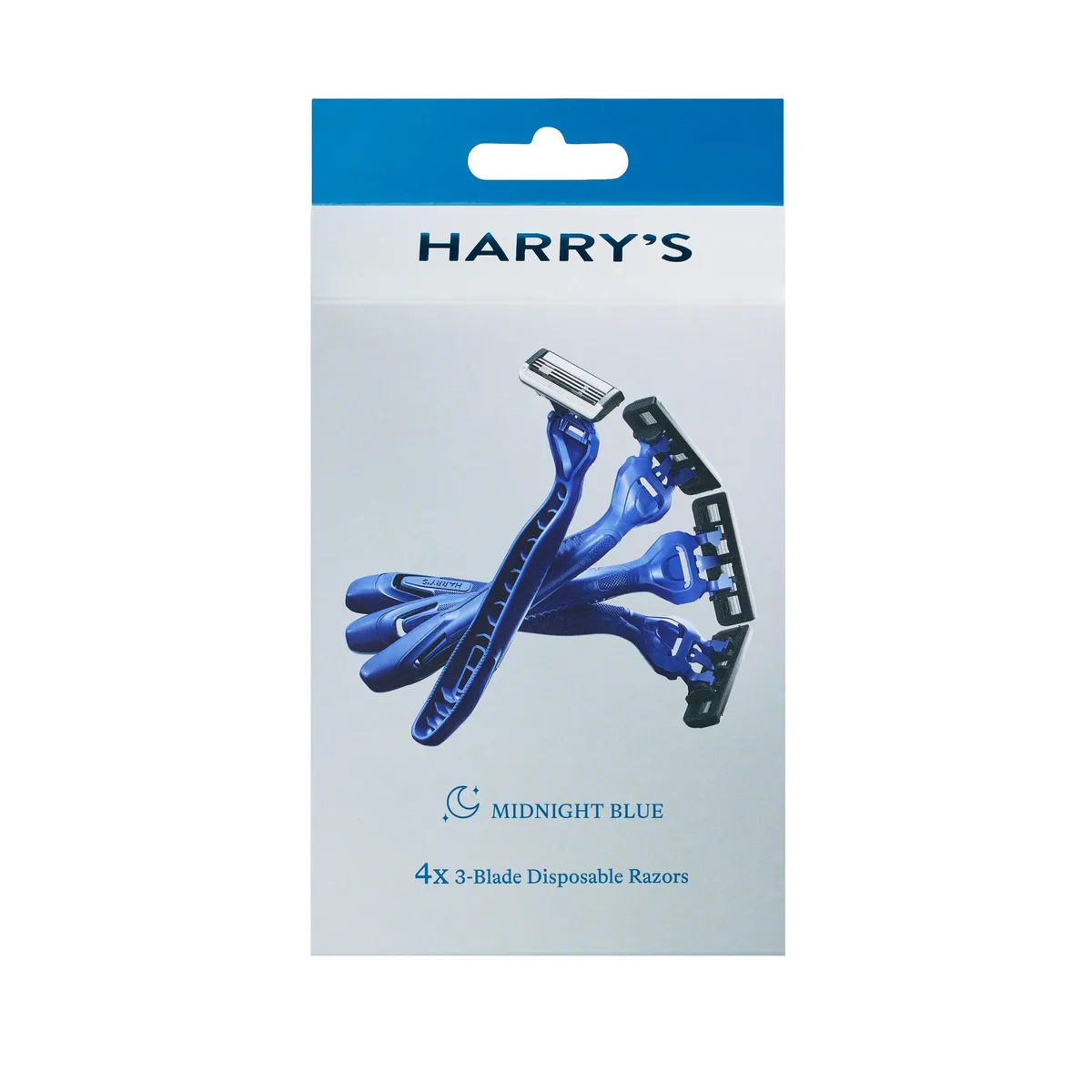 Ten white plastic disposable razors with three blades and lubricating strips