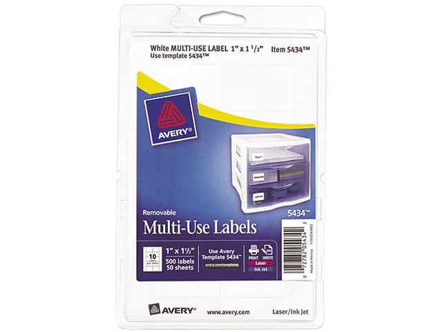 White rectangular labels on a sheet, 500 pack
