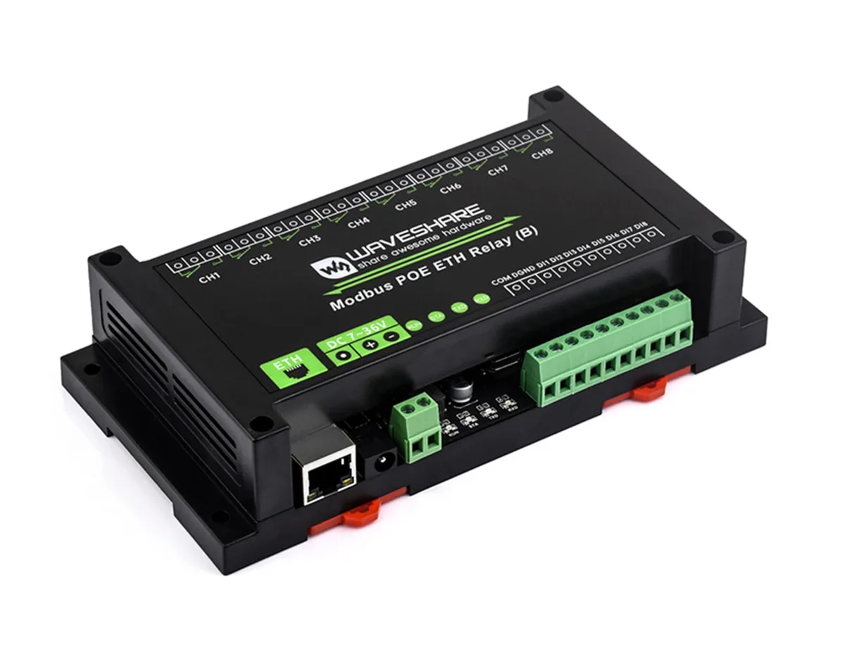 BESIGN BESIGN 8-CH Relay Module via Ethernet with Digital Input, Modbus RTU/TCP, PoE, DC 7~36V — product photo