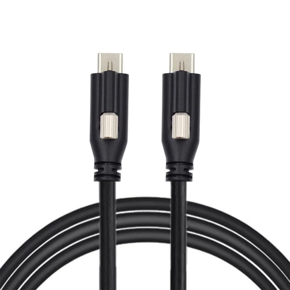 Black USB-C cable with thumbscrew locking connectors at both ends, 120cm length