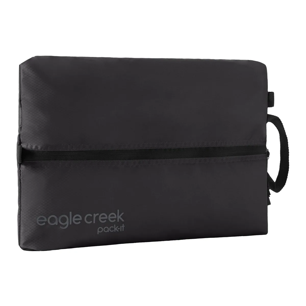Black rectangular shoe sack in recycled nylon with zipper and top handle