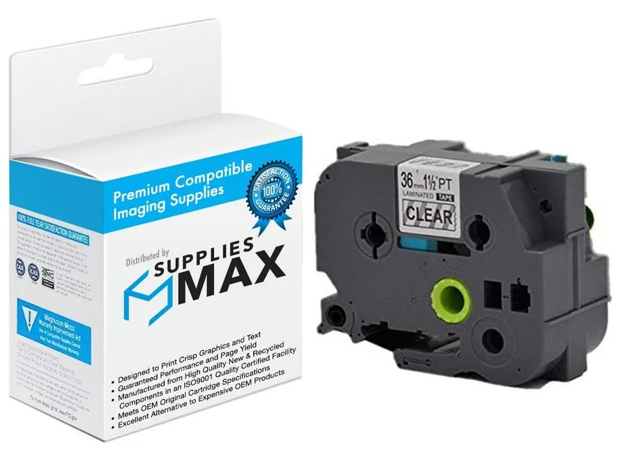 SuppliesMax SuppliesMax TZE-161 Black on Clear Label Tape 36mm x 8m — product photo