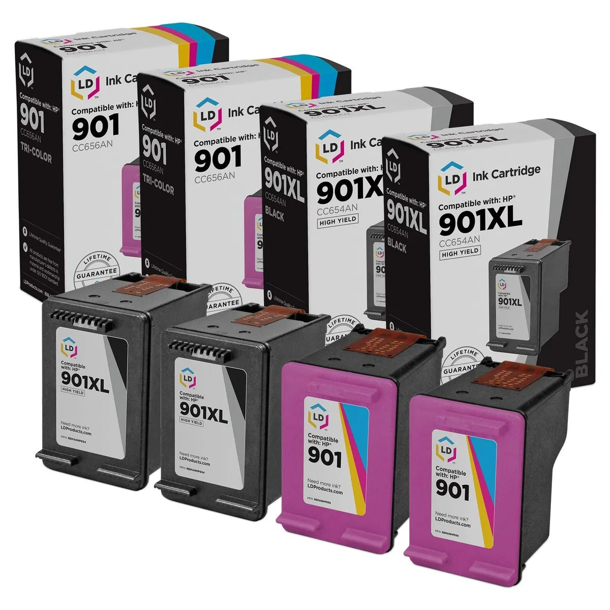 LD Products LD Products HP 901 Remanufactured Ink Cartridges 4 Pack (2 Black, 2 Color) — product photo