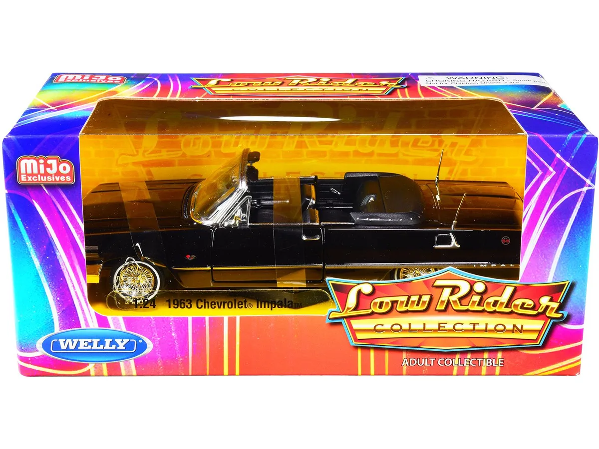 Welly Diecast Welly Diecast 1963 Chevrolet Impala SS Convertible Black Low Rider Collection 1/24 hobby collectible — product photo
