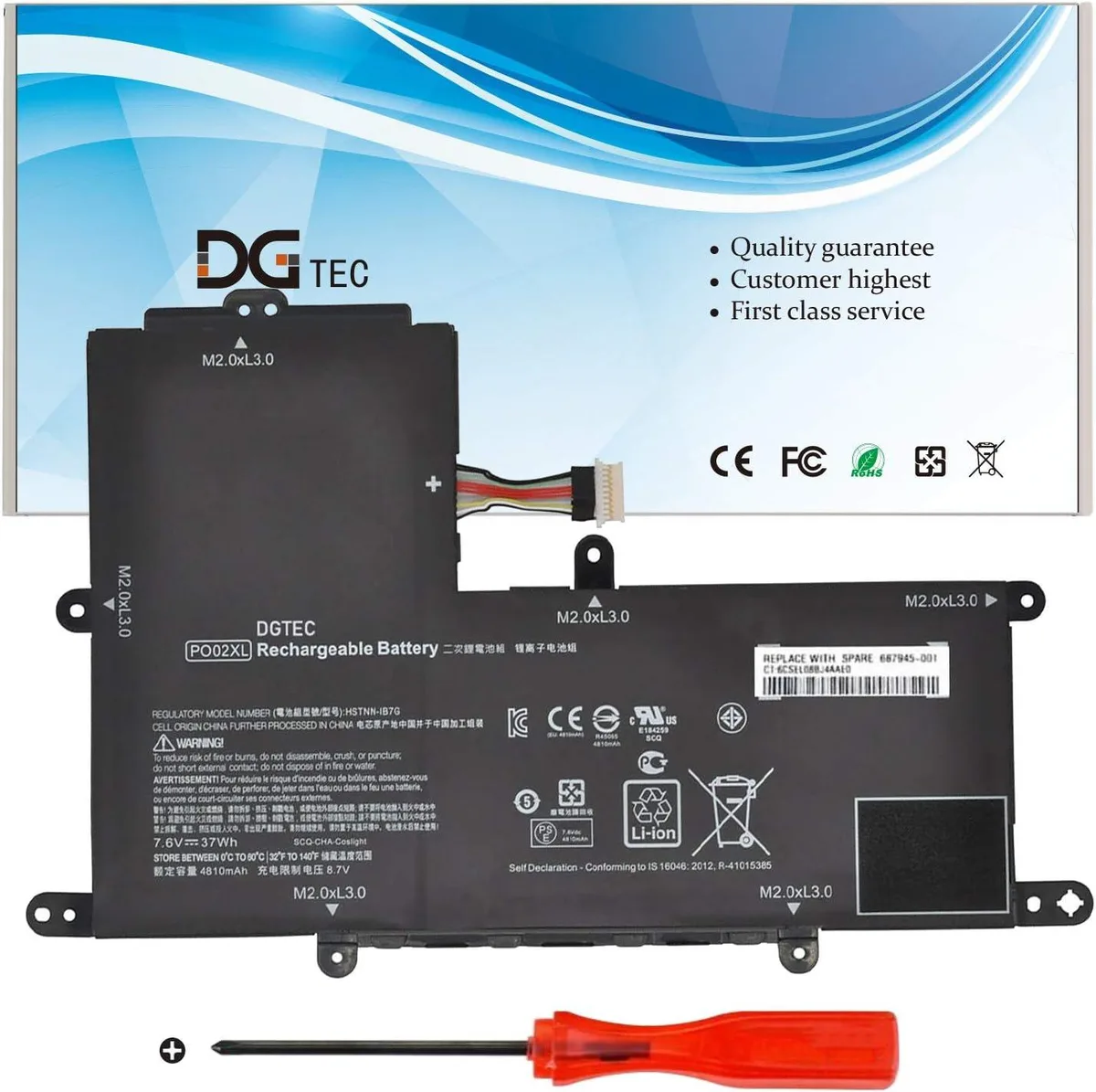 NShi NShi PO02XL laptop battery 7.6V 37Wh for HP Stream 11-R — product photo