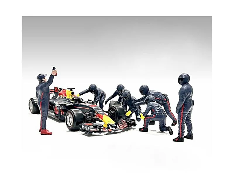 American Diorama American Diorama Formula One F1 Pit Crew 7 Figure Set Team Blue Release III 1/18 Scale Hobby Collectible — product photo
