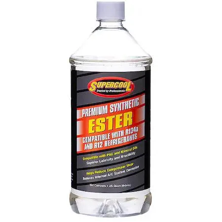 Yellow plastic bottle of A/C compressor ester lubricant, 32 oz