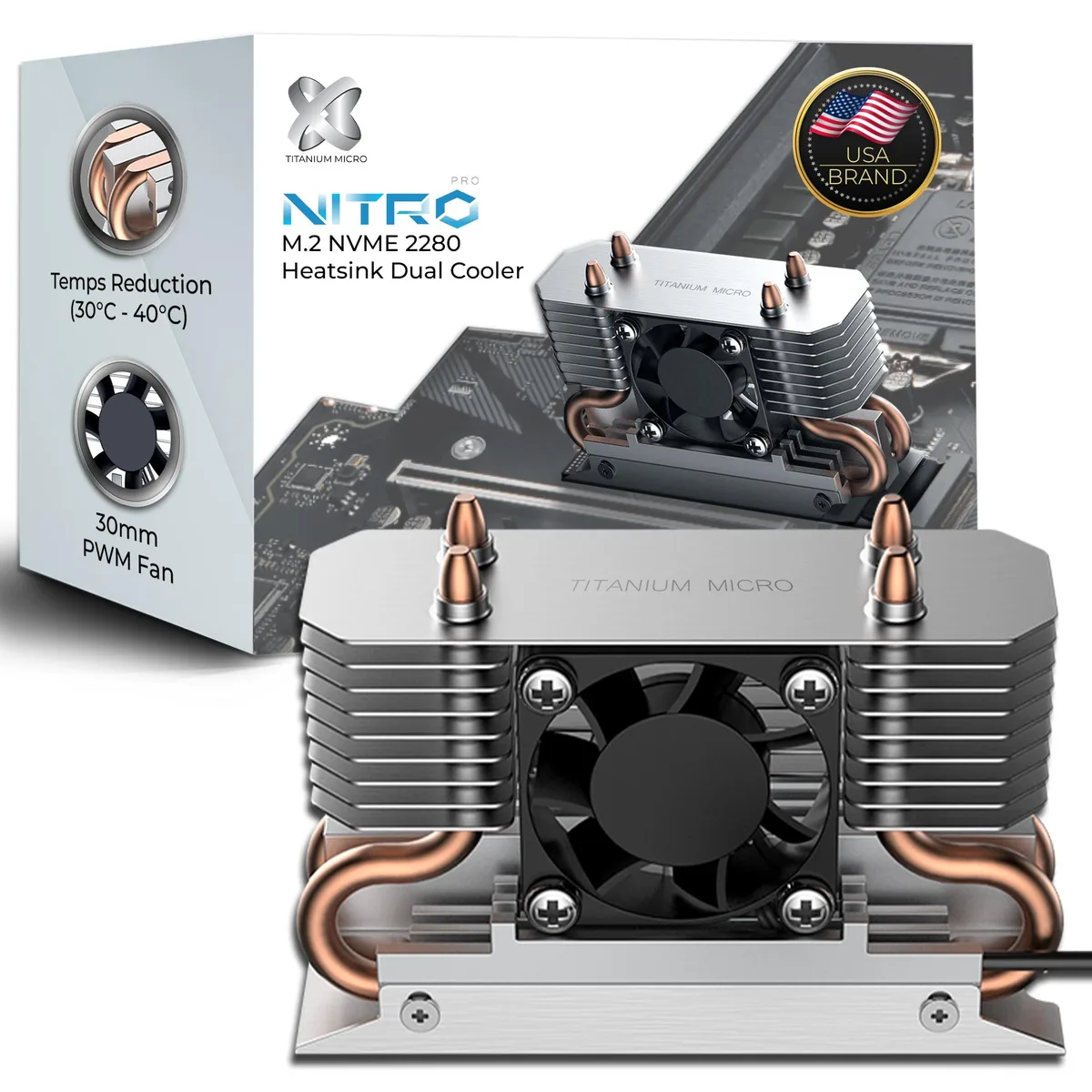 Titanium Micro Titanium Micro Nitro Pro M.2 NVMe 2280 Dual Cooler SSD Cooling — product photo