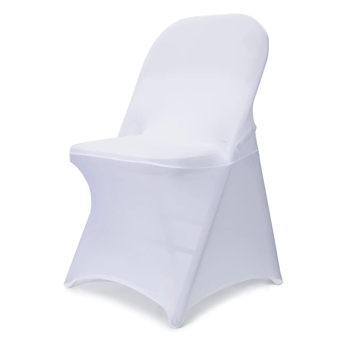 White stretch fabric chair covers, set of 10, folded flat