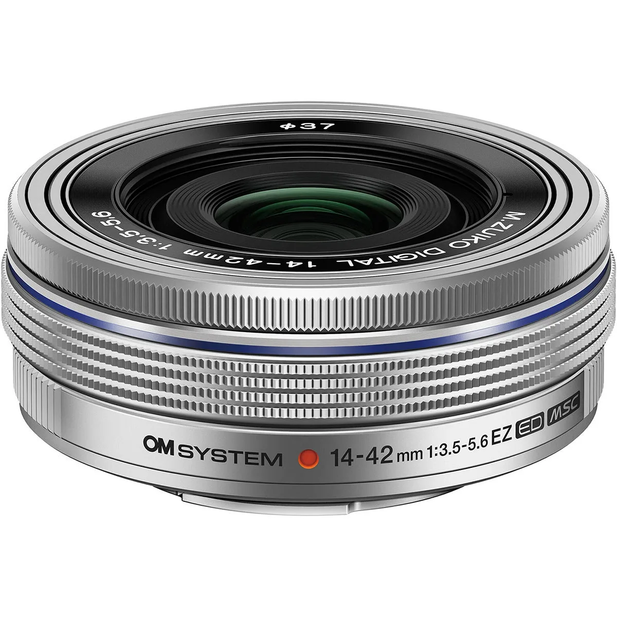 OM System OM System M.Zuiko ED 14-42mm f/3.5-5.6 EZ Silver camera lens — product photo