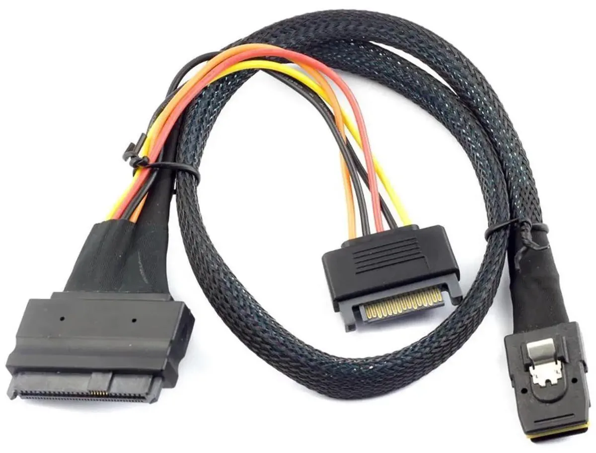 SMUGDESK SMUGDESK .5M Mini SAS SFF8087 to SFF8639 Female Cable with SATA 15Pin Power 12Gbps — product photo
