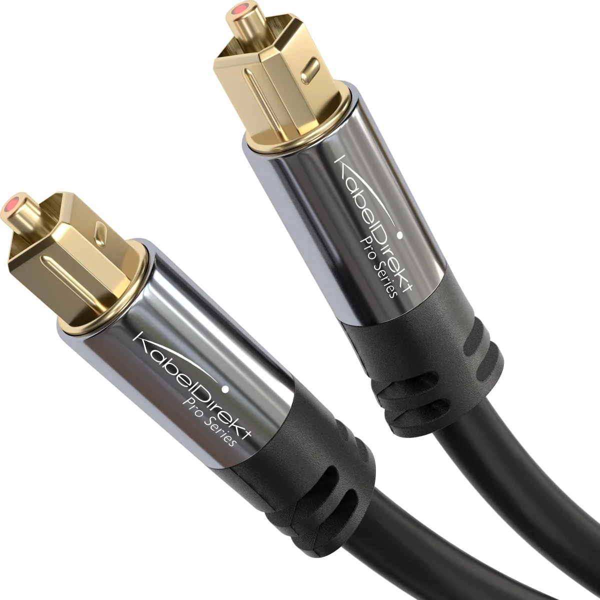 Black Toslink optical audio cable, 9.8 ft length, gold-plated connectors, PVC jacket