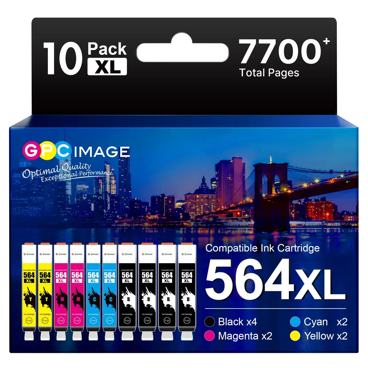 Ten new PCI 564XL ink cartridges in a pack, four black two cyan two magenta two yellow