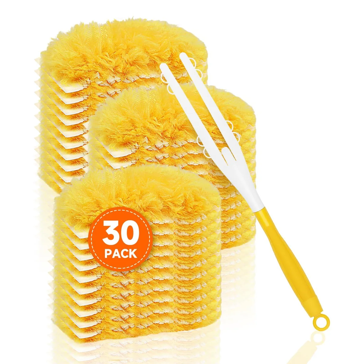 Plastic handle with thirty microfibre refills, 360-degree duster head