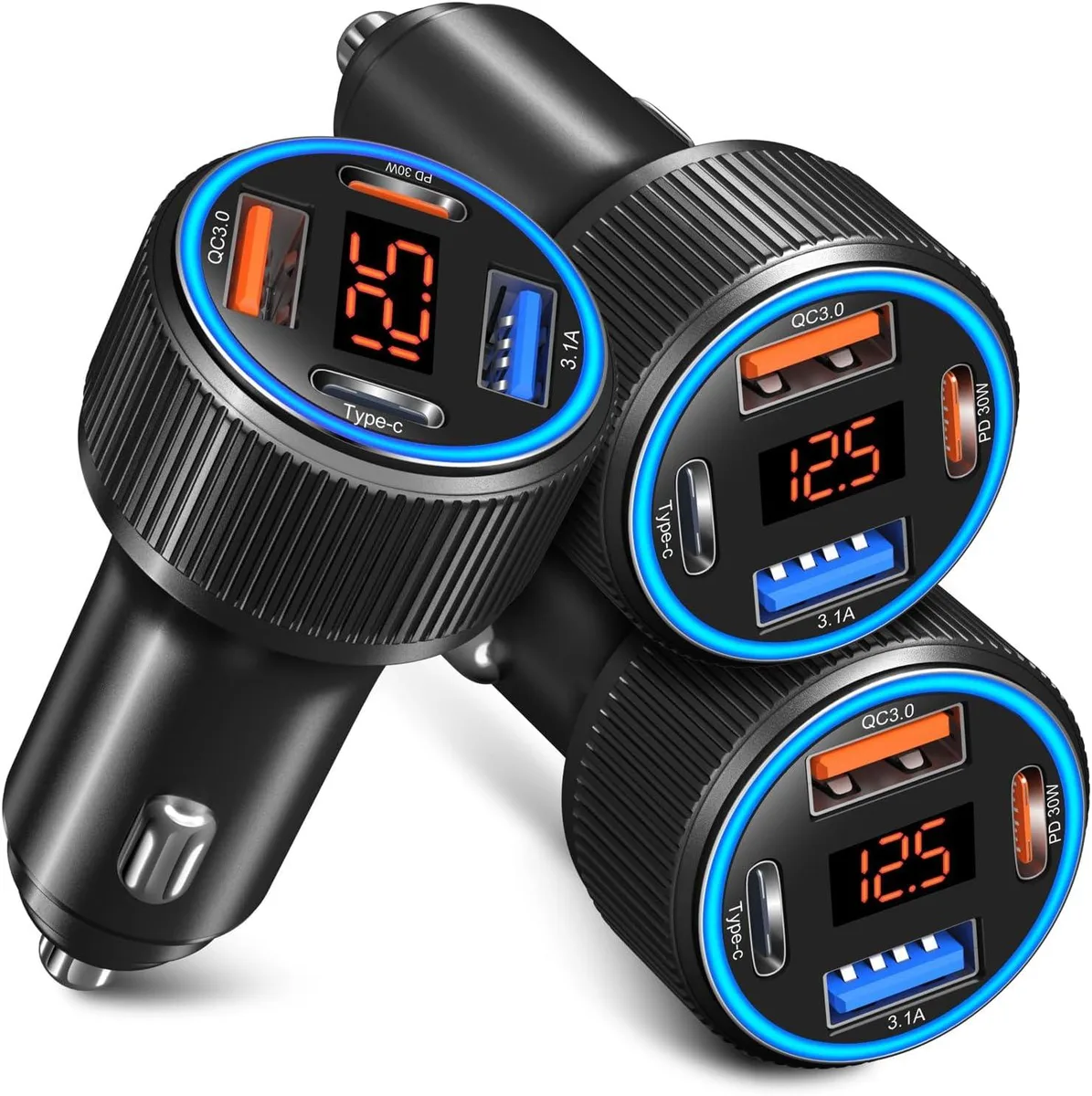 Leelbox Leelbox 65W 4-Port Car Charger 3-Pack with Voltmeter (Black) — product photo
