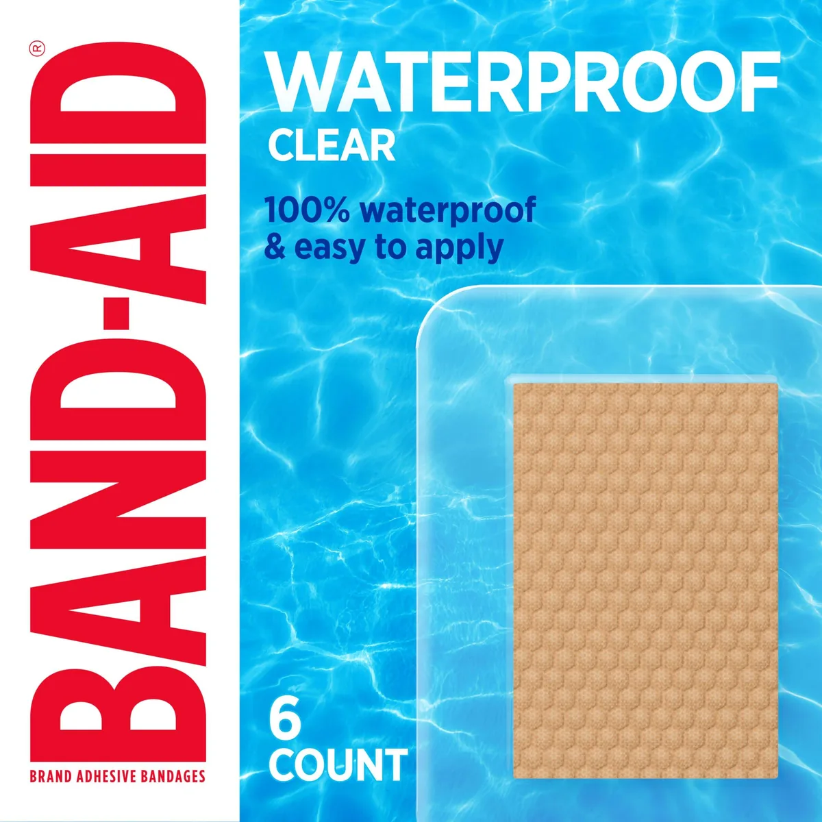 Band-Aid Clear Waterproof Adhesive Bandages, Jumbo Covers, 6 Count — product photo